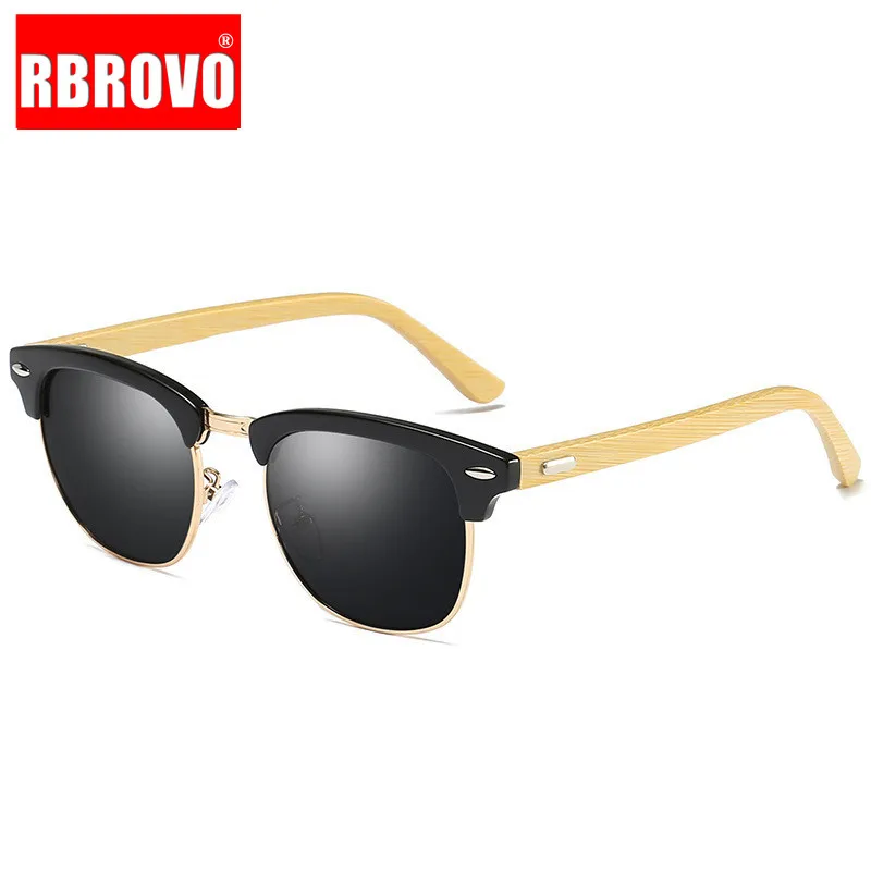 RBROVO вождения поляризованные солнцезащитные очки для мужчин UV400 Квадратные Зеркальные бамбуковые солнцезащитные очки ретро высокого качества Lunette De Soleil Homme
