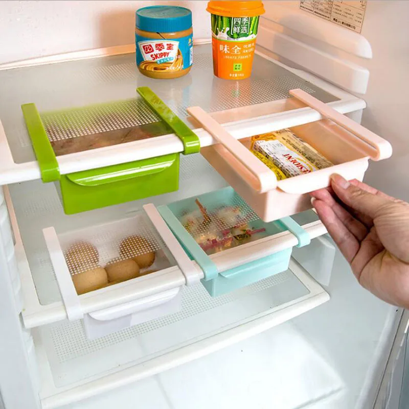 Slide Drawers Fridge Freezer Organizer Storage Box Rack Shelf Holder Space Saver 