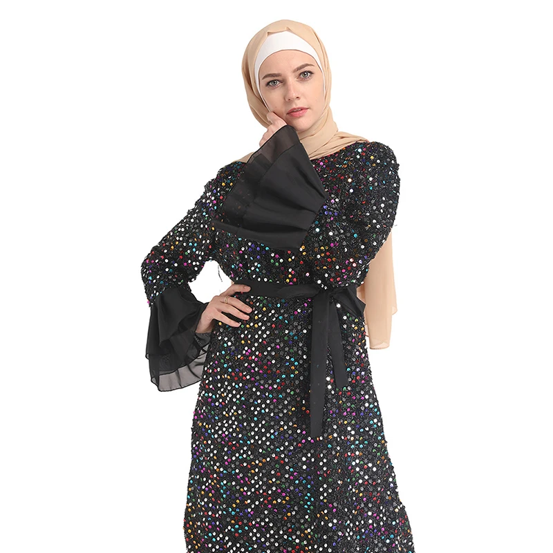 Ближневосточная Мода женские мечеть Рамадан свободные ремни платье с длинной юбкой летняя Мусульманский национальный арабских бусы
