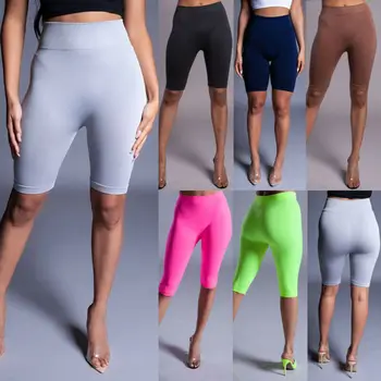 

2019 Hot Sale Slim Leggings Womens High Waist Fitness Leggings Sport Running Workout Trousers Short Fashion Solid Color Leggings