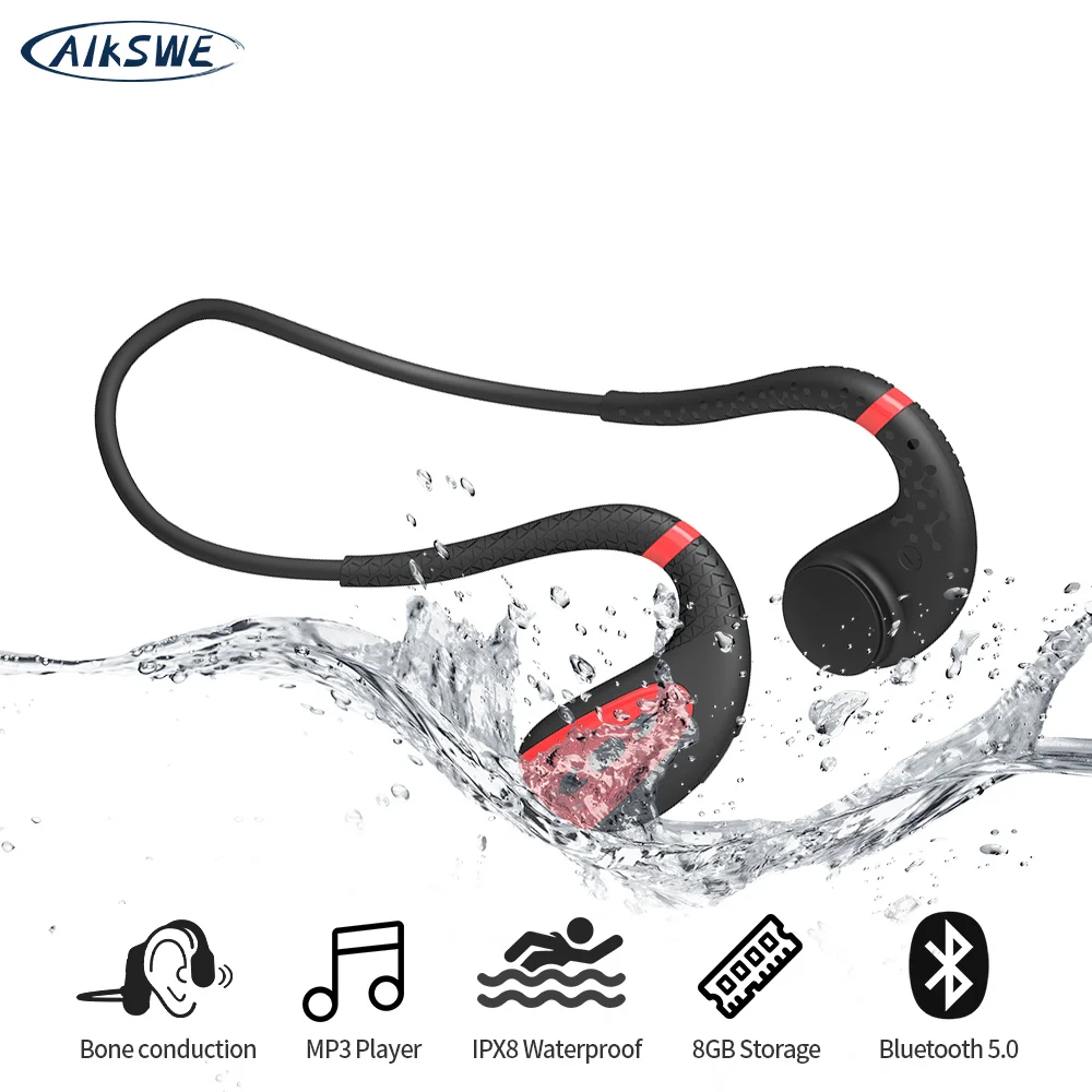 Bluetooth наушники AIKSWE с костной проводимостью 8 ГБ mp3 плеер подводная спортивная