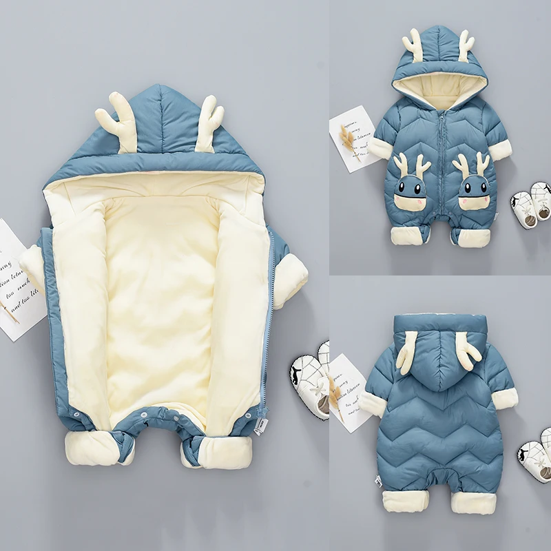 Newborn Romper Jumpsuit Overalls Toddler-Coat Baby-Boys Velvet Girl Thick Plus 0-3-Years