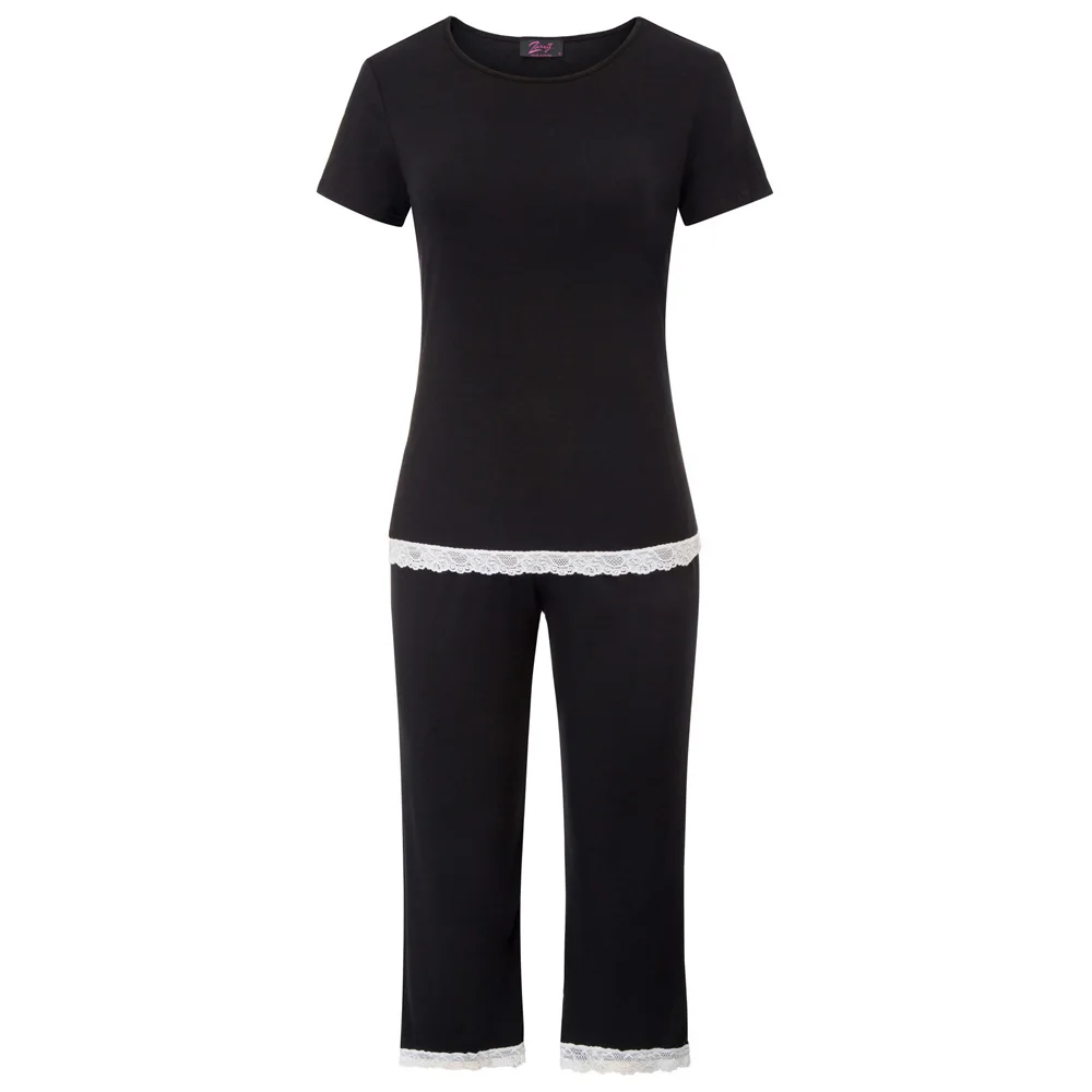 Women's 2pcs Set Comfy Modal Sleepwear Short Sleeve Tops+Cropped Pants summer comfortable stretch nightwear ladies Pajama sets