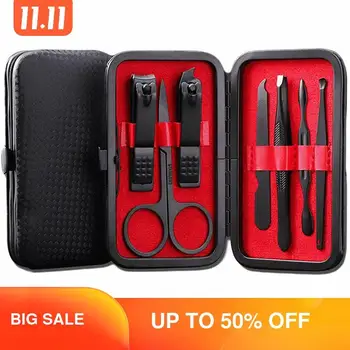 

7pcs Set Nail Clipper Stainless Steel Scissors Manicure Kit With Beautiful leather Travel Box Nail Art Professional Pedicure