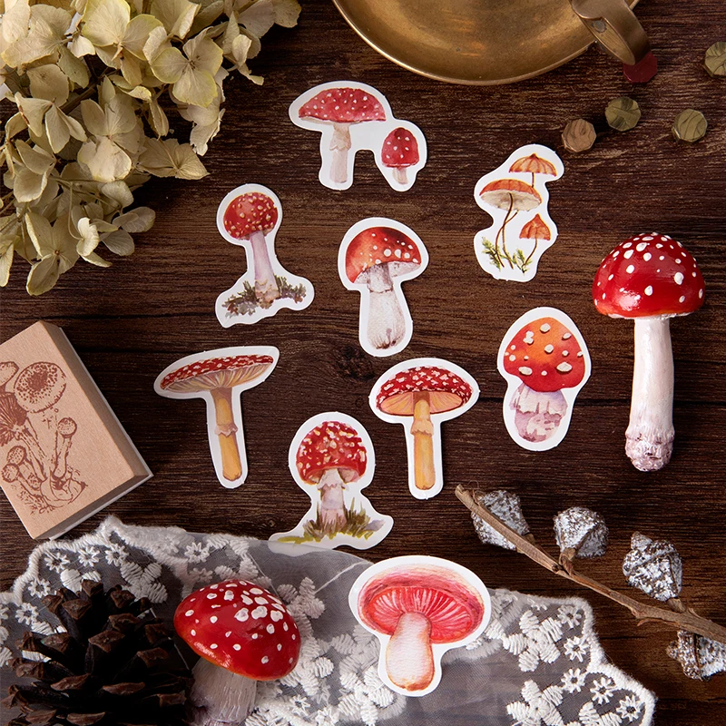 

45pcs/box Cute mushroom Label Sticker Kawaii DIY Diary Decorative Scrapbooking Stationery Stickers