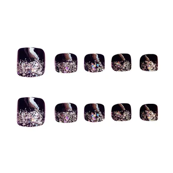 

New 24 Pcs Shine False Toe Nails Tips Bow Glitters Pedicure Patches Fake Toe Nails Stickers SCI88