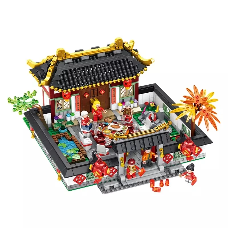 

2019 City Creator Chinese New Year'S Eve Dinner The Spring Festival Figures Building Blocks Bricks Kids Toys Juguetes Xmas Gift