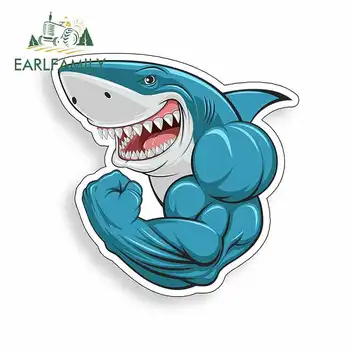 

EARLFAMILY 13cm x 13cm Muscle Shark Funny Car Stickers Fashion Sunscreen Custom Printing Waterproof Scratch-Proof Sticker