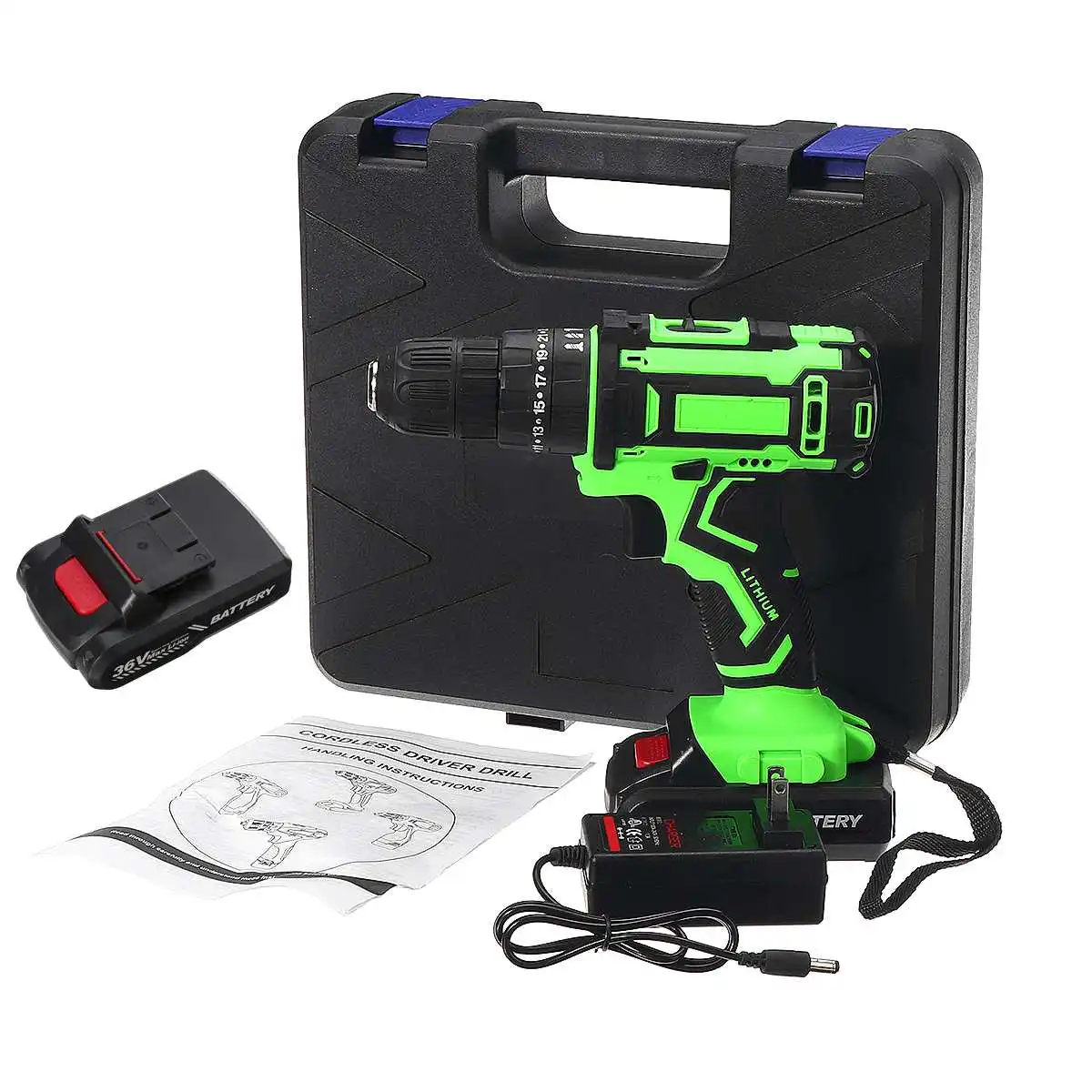 double battery 25+ 3 крутящего момента 36 В аккумуляторная электрическая отвертка дрель светодиодный светильник литий-ионная батарея DIY домашняя ручная плоская дрель электроинструменты - Цвет: double battery