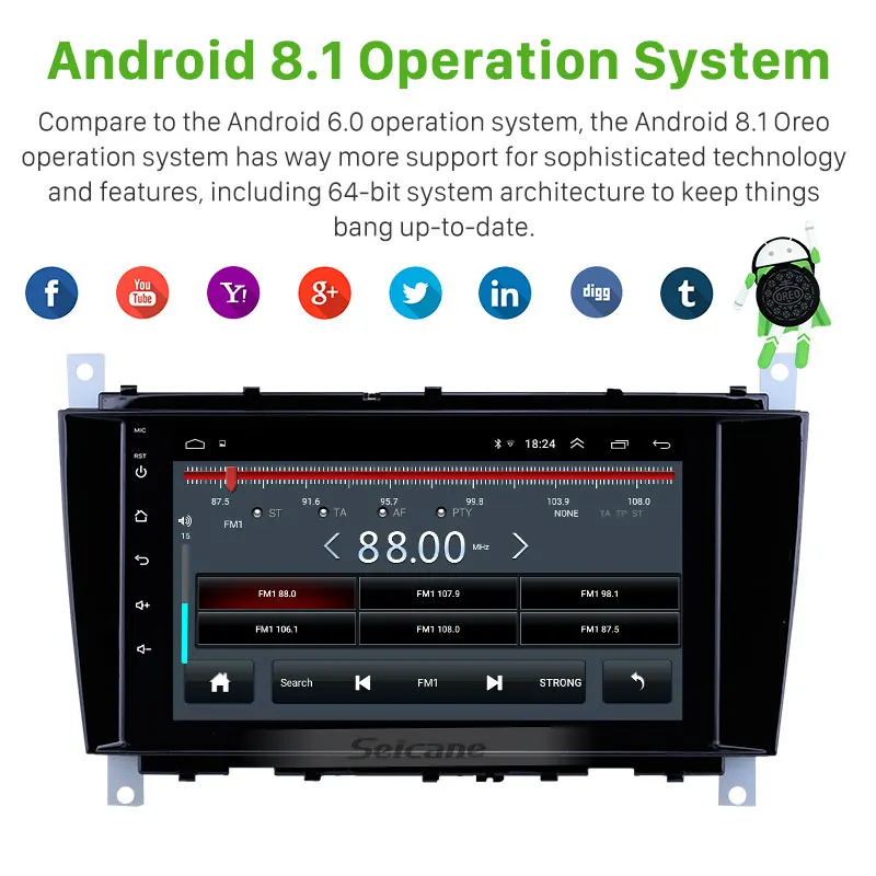 Seicane " Android 8,1 gps стерео для Mercedes Benz C Класс C55/CLC класс W203/CLK класс W209/CLS класс W219 2004-2011