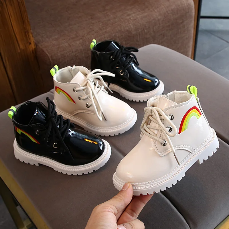 

Girls Boots Autumn and Winter New Rainbow Boys Leather Boots Children's Non-slip Girls Boots Baby Shoes