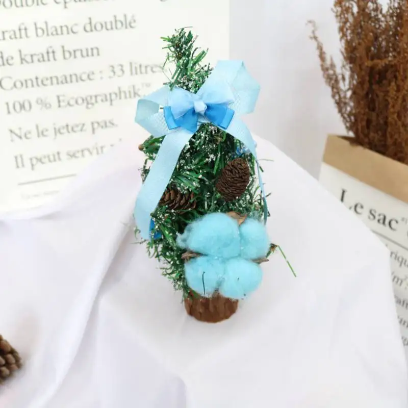 Mini Artificial Christmas Tree with Round Wood Base Desk Table Display Ornaments Xmas Holiday Gift Decorations 10 inch 1 - Цвет: 5