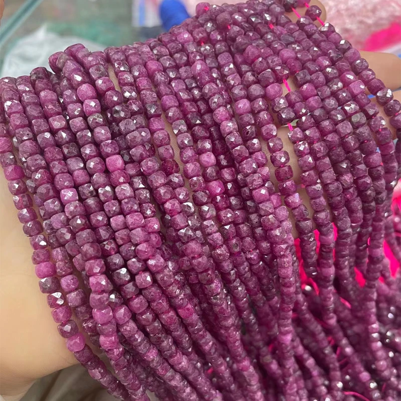 5x5mm Square Faceted Cutting Natural Ruby Stone Beads DIY Loose Red Gemstone Beads For Jewelry Making Bracelet Necklace 15''