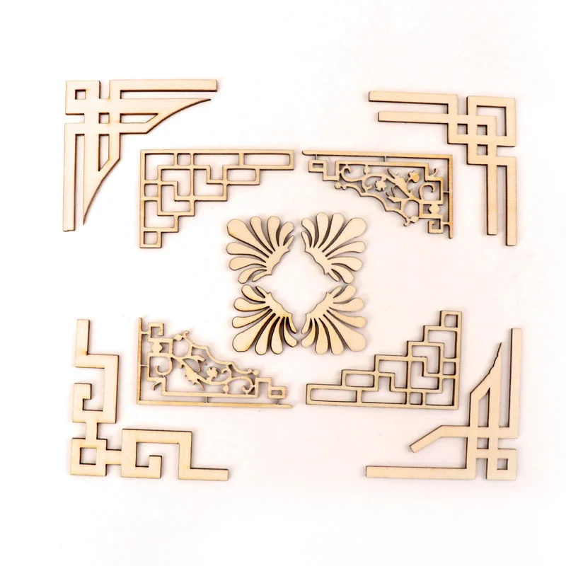 

Wooden Scrapbooking Sewing Home Decoration Chinese Style Retro Frame Lace Pattern Craft Handmade Accessory 4pcs 40-80mm