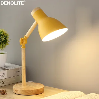 

Modern Wood Table Lamp 180 Degree Rotation Eye-protection Led Study Lamp Dormitory College Student Lovely Desk Light
