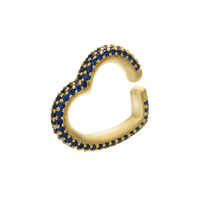 ZHUKOU 1piece 2020 CZ heart Crystal Ear Cuff Earring Fake piercing clips on earrings for women gold/silver color ear Clip VE132 gold blue