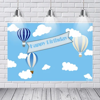 

Blue Theme Boys Baby Shower Newborn Birthday Party Background Clouds Hot Air Balloons Photography Backdrop 7x5ft Vinyl