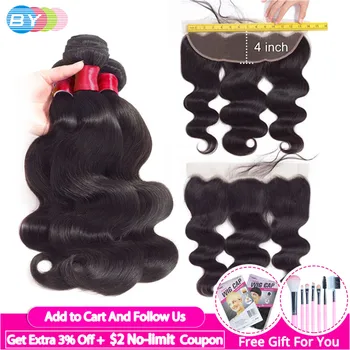 

Body Wave Bundles With Frontal Swiss Lace 4Pcs Lace Frontal And Bundles Brazillian Hair Bundles With Closure Human Remy BY Hair