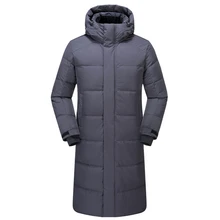 Мужская зимняя длинная куртка с секциями, Толстая теплая приталенная ветровка, белая куртка-пуховик на утином пуху, однотонная мужская повседневная верхняя одежда с капюшоном, парки