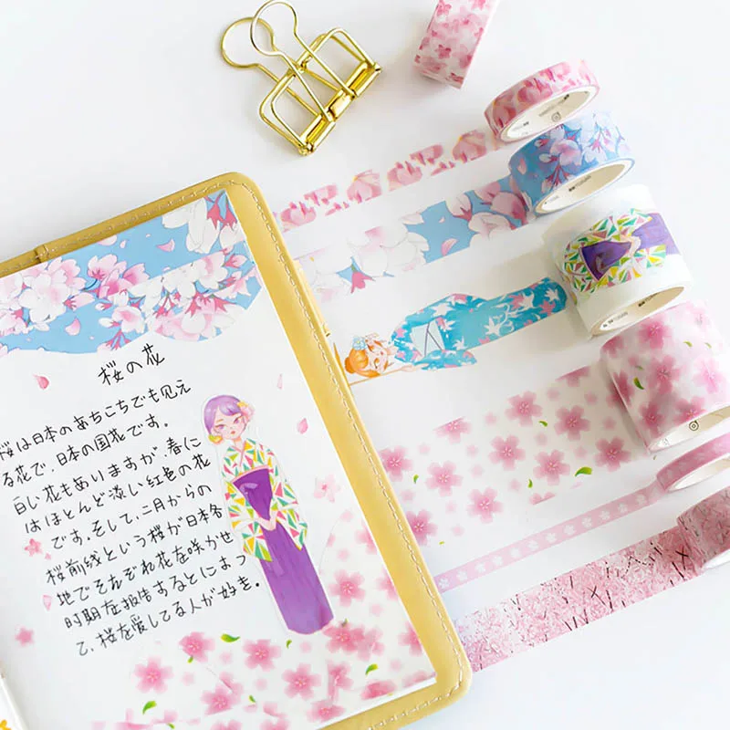 10 Pcs Beautiful Mood Tape Tower Washi Tape Paper DIY Planner Masking Tape Adhesive Tapes Stickers Decorative Stationery Tapes