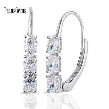 

Transgems Geuine 14K 585 White Gold 3.6CTW 4x6mm GH/DEF Color Oval Moissanite Hoop Earrings for Women U Shaped Gold Jewelry