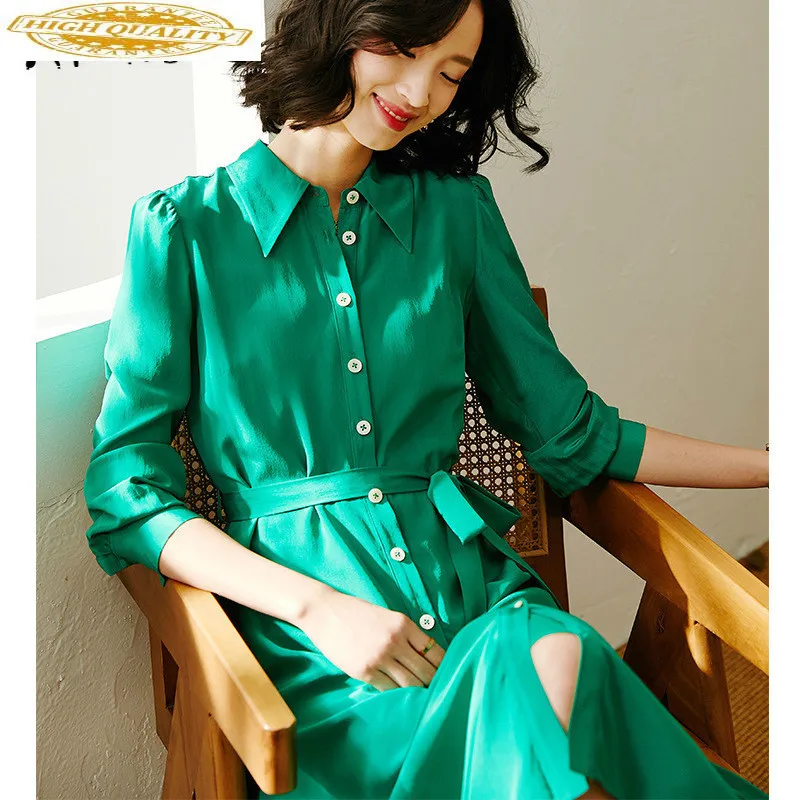 

Real Silk Dress Women Summer Dress Korean Office Lady Beach Dress Elegant Party Dresses Woman Vestidos Ropa Mujer L0769 YY2783