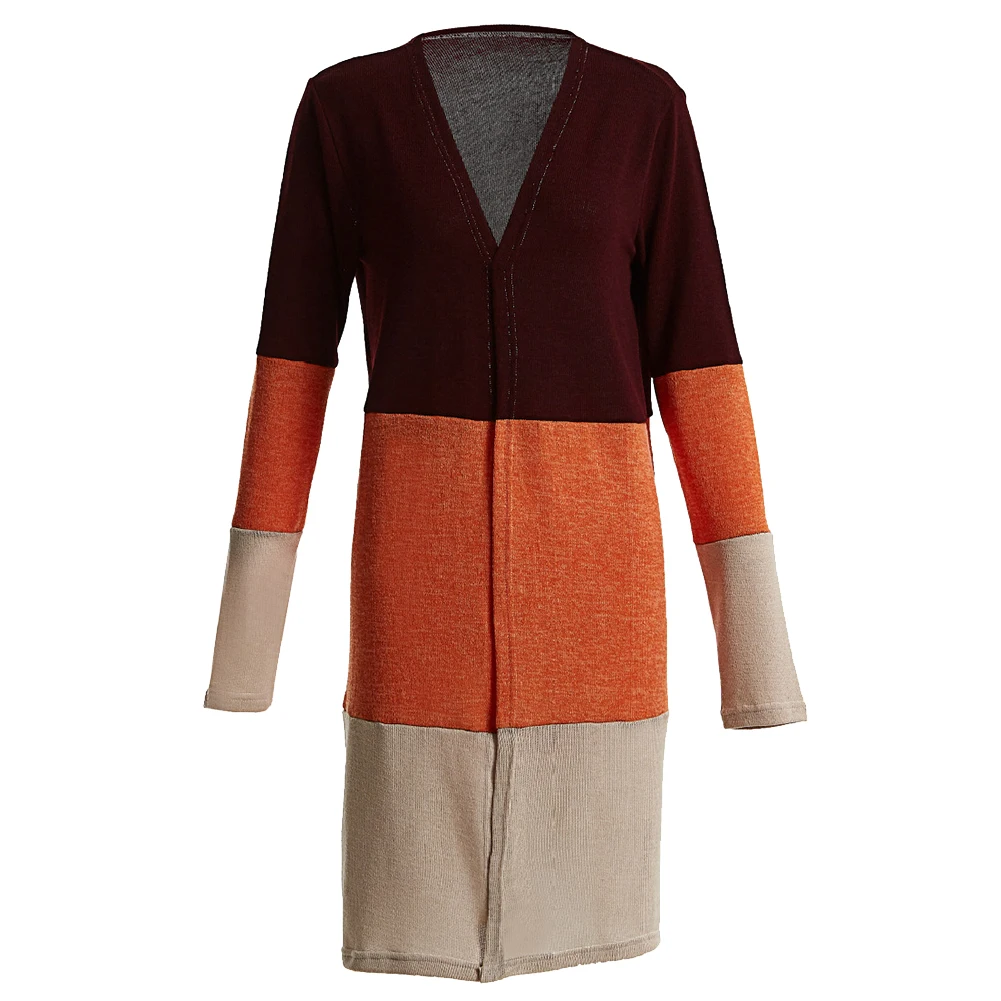 Новые модные женские осенние зимние цветные свитера пэтчворк с длинным рукавом Кардиган открытая передняя туника вязаный свитер пальто