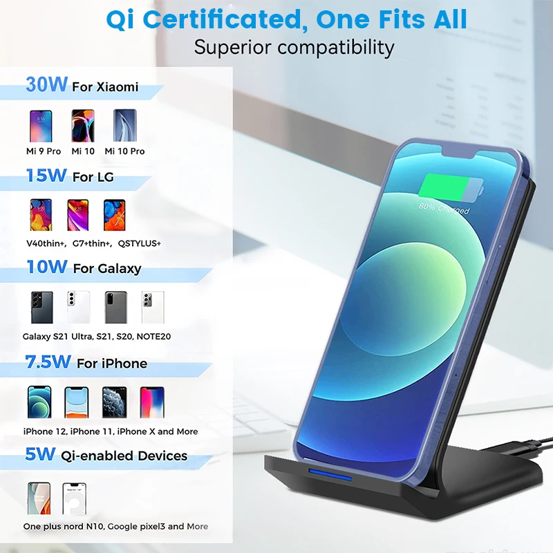 30W Qi Wireless Charger Stand Fast Charging Dock Station For Samsung S20 S10 Xiaomi iPhone 12 11 Pro X XS Max XR 8 Phone Holder 2