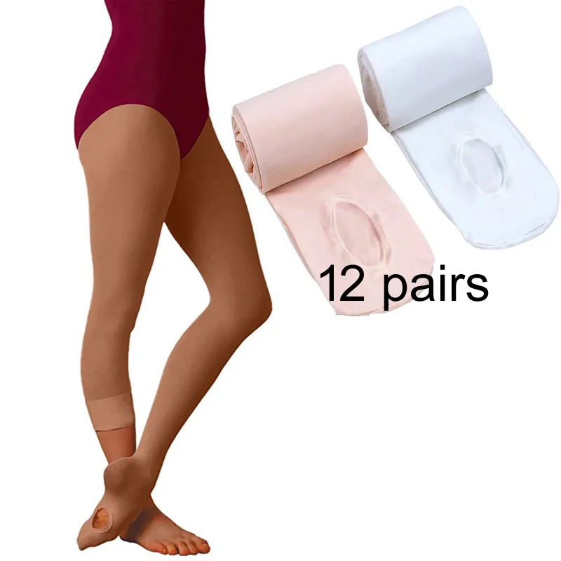 

12 Pairs Wholesale Ballet Tights for Adults Girls White Velvet Convertible Dance Stockings Pink Ballet Pantyhose With Hole