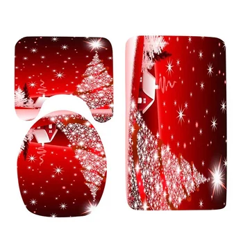 

Non-Slip Snowflake Waterproof Bathroom Shower Curtain Bath Mat Christmas Carpet Set Bathroom Mat Sets *