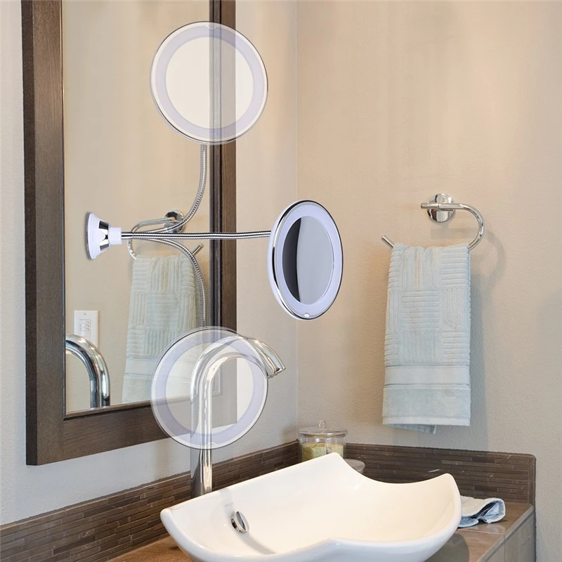 360 degree Flexible glow Makeup Mirror Lamp 10x Magnifying vanity Shaving Mirror with LED light for bathroom bedroom