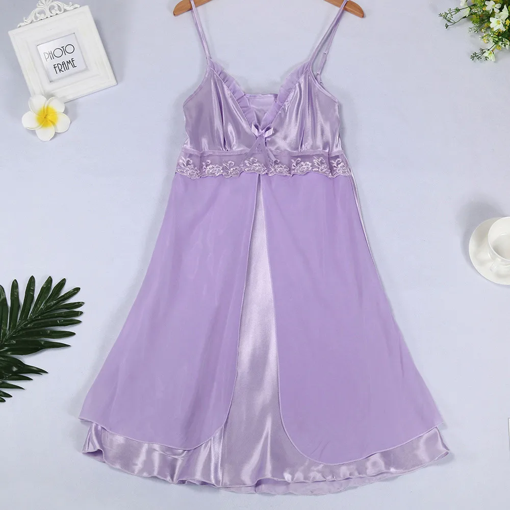 Light Purple Новая женская одежда для сна, женская сексуальная ночная рубашка с бретельками, Дамская ночная рубашка размера плюс 4XL, ночная рубашка из вискозы, короткий халат, платье, домашняя одежда# W - Цвет: Light Purple