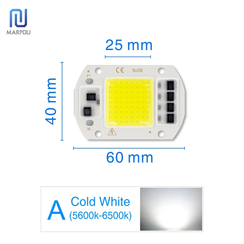 A- Cold White Светодиодный светильник с регулируемой яркостью, COB, чип-объектив, абажур, отражатель, светильник для выращивания, полный спектр, Smart IC 50 Вт, 30 Вт, 20 Вт, AC 220 В, светодиодный светильник с бусинами, сделай сам - Испускаемый цвет: A- Cold White
