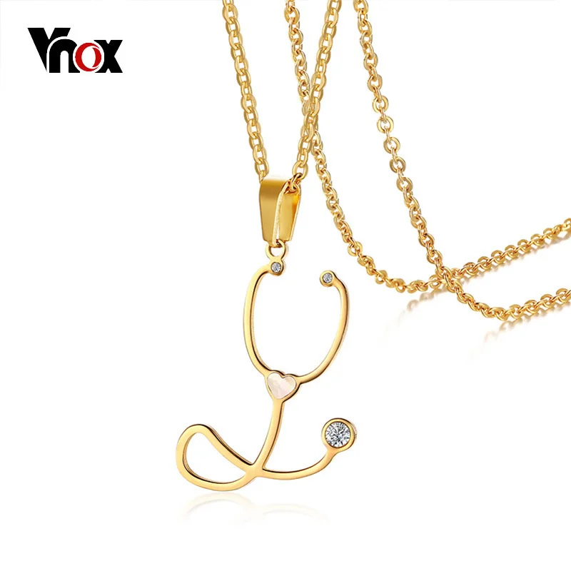 VnoxStylishStethoscopePendantforWomenNecklaceGoldColor