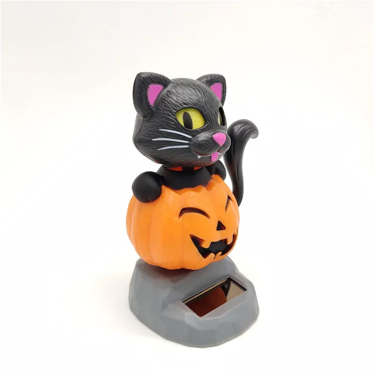Cross Border Solar Creative Sway Pumpkin Cat Bobble Head Doll Car Decoration Cartoon Decoration Gift CHILDREN'S Toy