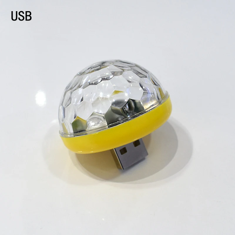 CARCTR мини-шар красочный светодиодный светильник RGB управление звуком Крытый праздник DJ автомобиль окружающий светильник светодиодный с USB Android Apple интерфейс - Испускаемый цвет: Yellow-USB