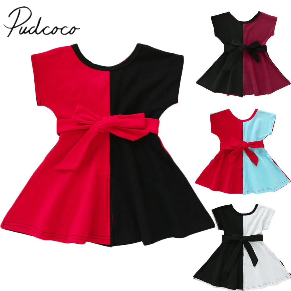 

2020 Baby Summer Clothing Toddler Baby Girl Cotton Clothes Short Sleeve Bow Princess Dress Patchwork Gown New