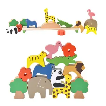 

Montessori Cognitive Educational Toys Wooden Animals Puzzle Stacking Blocks Balancing Games Toys Building Blocks Set For Kids
