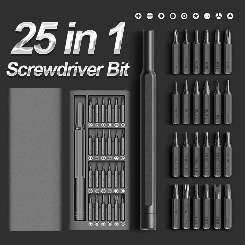 Kit de tournevis avec 24 embouts magnétiques de précision, bricolage, jeu de tournevis démontables, Mini boîte à outils pour la réparation de téléphones PC maison intelligente