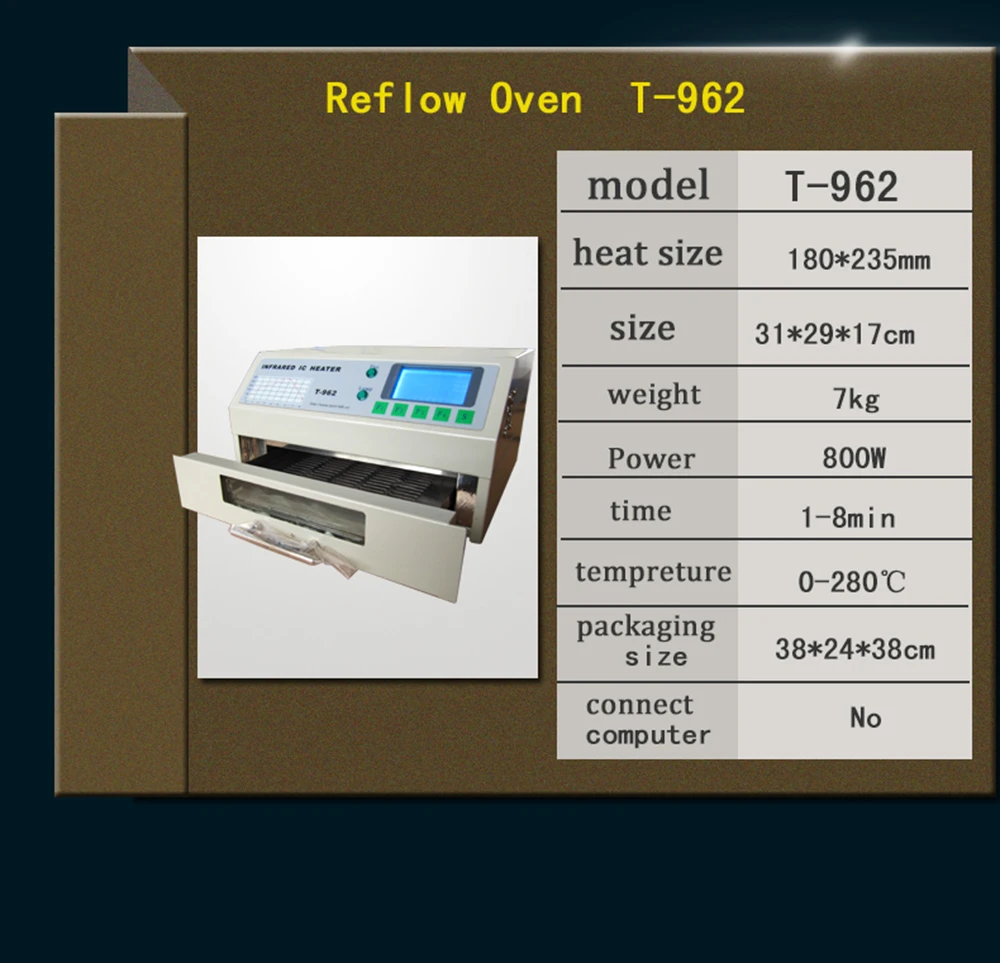 PUHUI T-962 T962 печь оплавления инфракрасный IC НАГРЕВАТЕЛЬ паяльная машина 800 Вт 180x235 мм T962 для BGA SMD SMT Rework CE сертификат