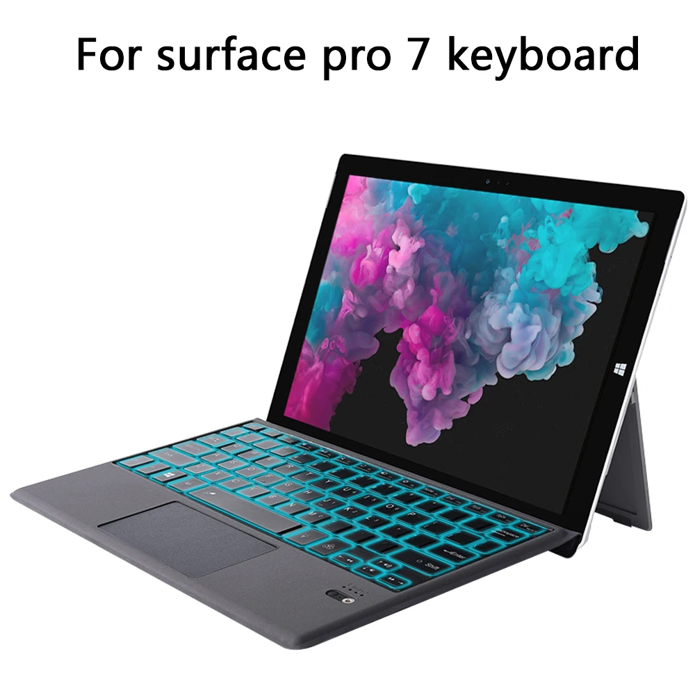

For Microsoft Surface Pro 7 6 5 4 3 English Keyboard With Case PU Leather Tablet 7 Colors Backlit Detachable Bluetooth Keyboard