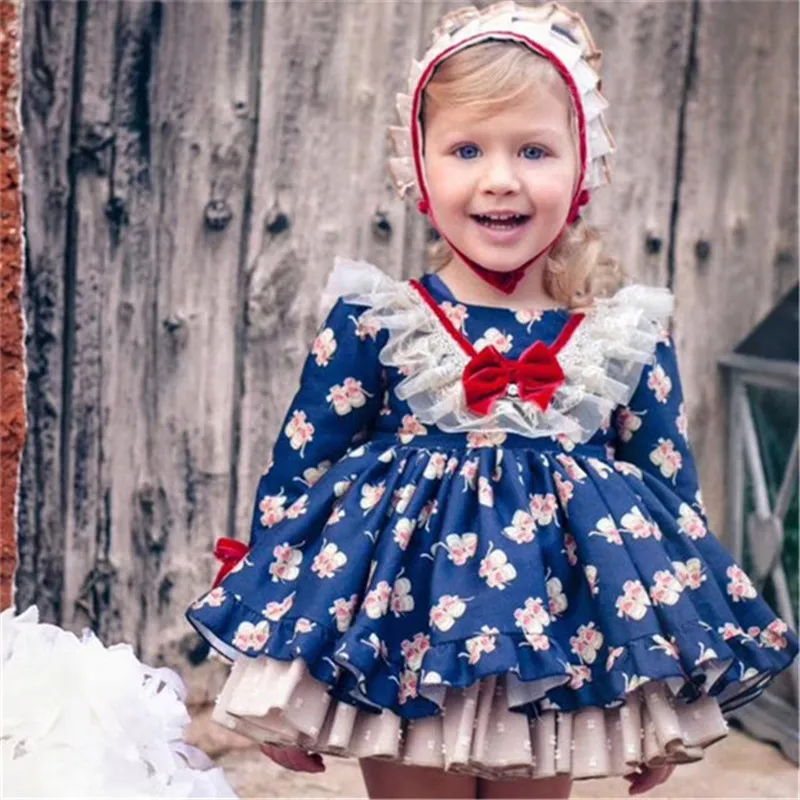 Весенне-осенний комплект из 3 предметов, винтажное испанское платье для девочек, детское платье-пачка в стиле Лолиты, комплект с платьем принцессы, рождественское праздничное платье