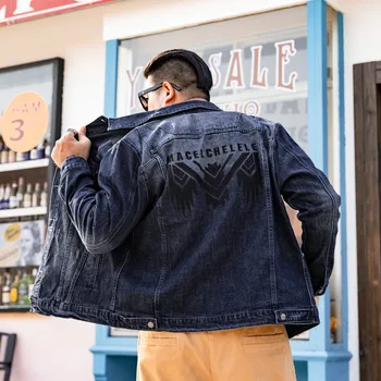 

Plus Size 6XL 7XL 8XL Brand Denim Jacket Large Size Men's Clothes Autumn Winter New Back Letter Embroidery Oversize Jeans Jacket
