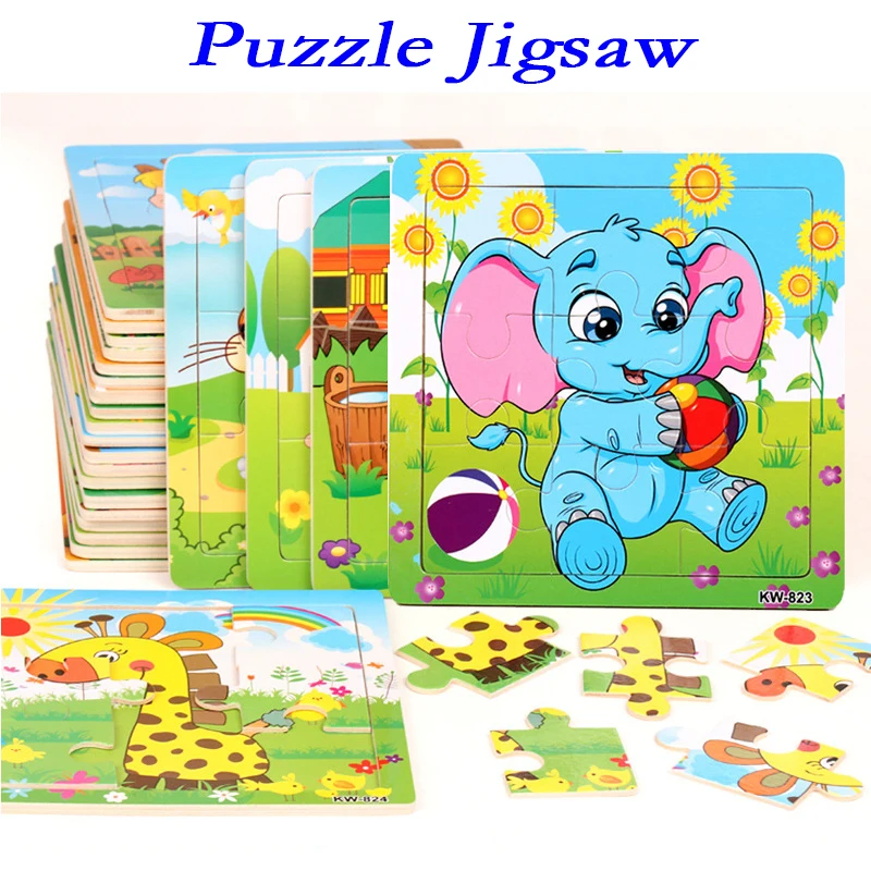 

Puzzle Jigsaw for Children Mini Wood Puzzle Size 12.5*12.5CM Kids Toy Wooden 3D Baby Cartoon Animal/Traffic Educational Toy