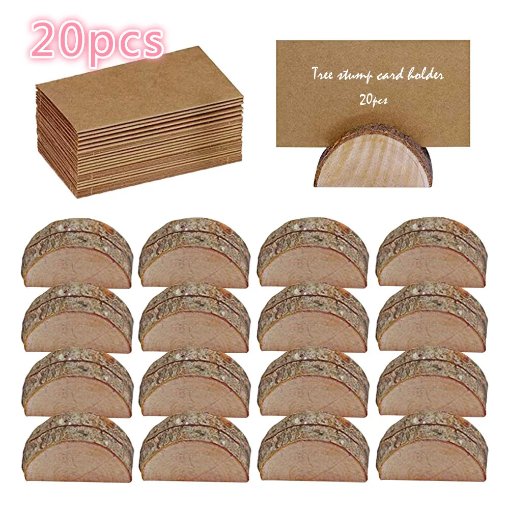 20pcs Wooden Table Holder and Folding Cardboard Place Card Holders Note Photo Picture Clip Wood Wedding Party Direction Signs - Цвет: 20pcs