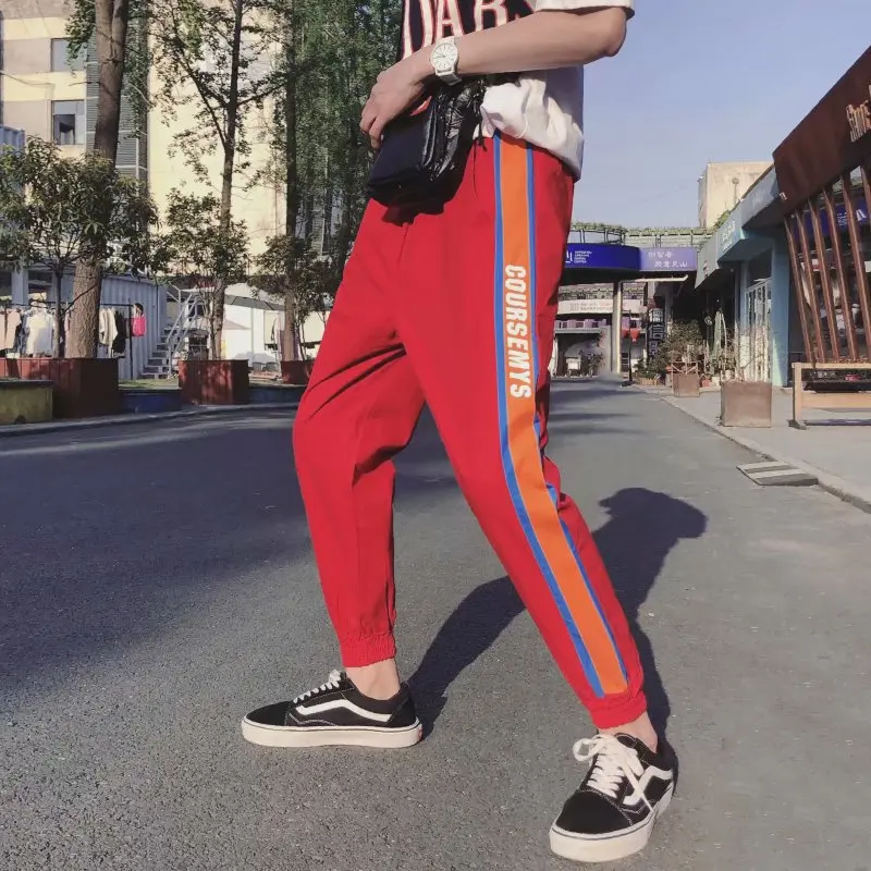 

Capri Pants Athletic Pants Summer Stripes Korean-style Trend Slim Fit Pants Pants Male STUDENT'S Versatile Ankle Banded Pants Ca