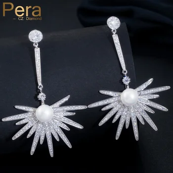 

Pera Shinning AAA+ Cubic Zirconia Silver Colour Jewelry Long Dangle Big Star Shape Drop Earring For Women Party Gift E389