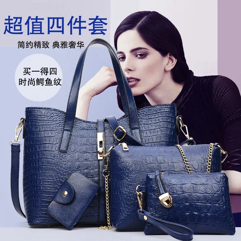 

Bag2019 New Style Fashion Korean-style Trend Classic Embossed Crocodile Pattern Shoulder Bag/ Hand Bag Oblique Four-piece Set