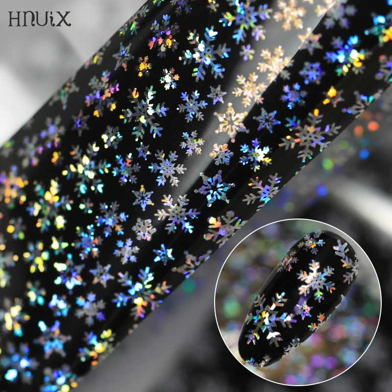 

HNUIX 100x4cm christmas pattern for nail sticker 3D snowflake star Laser glitter christmas Nail Art transfer sheets