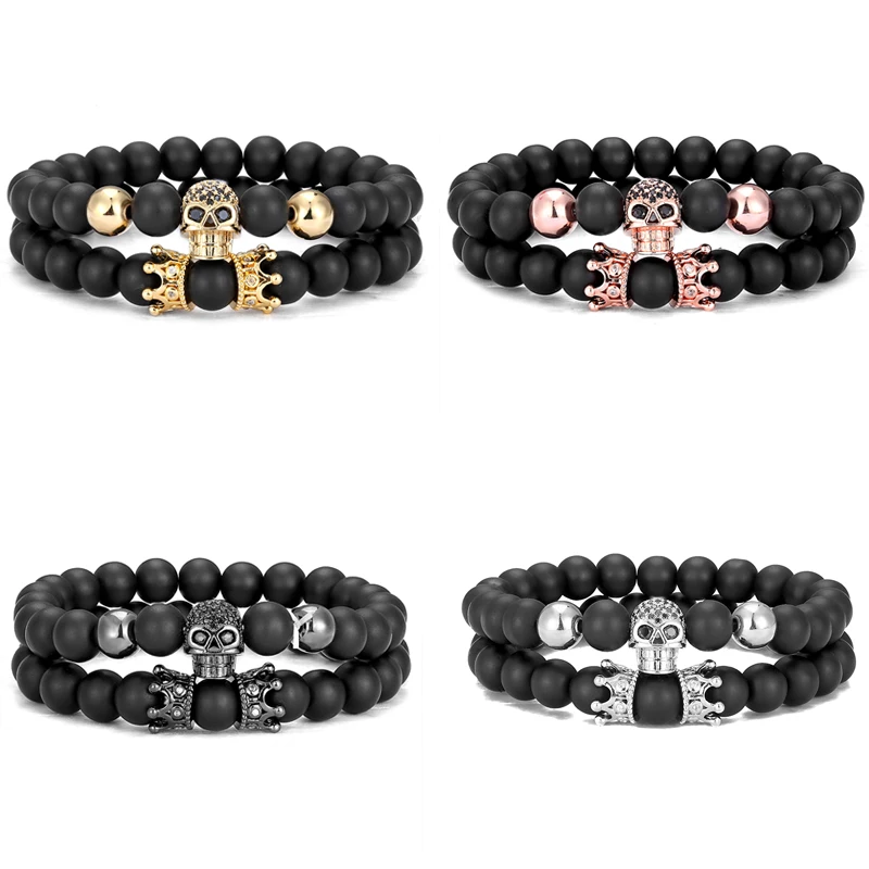 

2 pieces / set of black stone skull bracelets Buddha beads bracelet bracelet beads bracelets men and women Pulseras Masculina